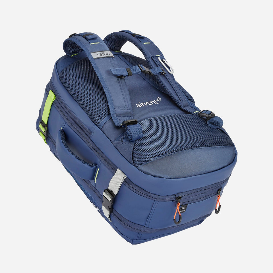 Safari Seek 45L Blue Backpack Suitcase with Two Way Handle, Chest Straps & Luggage Style Packing